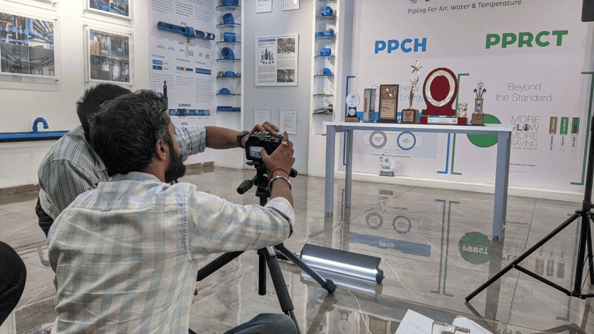 Corporate video production setup showcasing awards for explainer videos