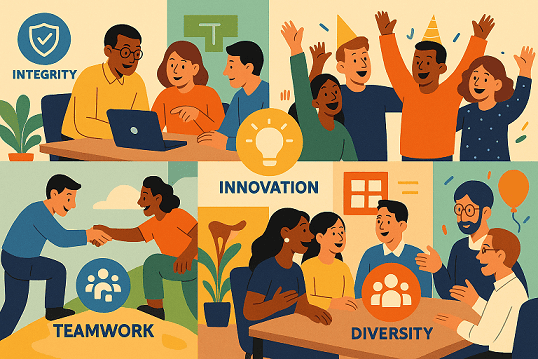 Showcase values like integrity, innovation, teamwork, and diversity in corporate films